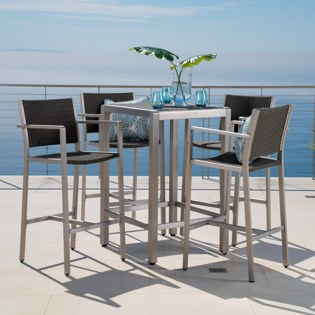 Ensemble de bar carré en aluminium Cape Coral Outdoor 5 pièces par Christopher Knight Home