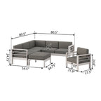 Ensemble de canapés d'extérieur 6 places en aluminium en forme de V avec pouf Cape Coral par Christopher Knight Home