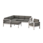 Ensemble de canapés d'extérieur 6 places en aluminium en forme de V avec pouf Cape Coral par Christopher Knight Home