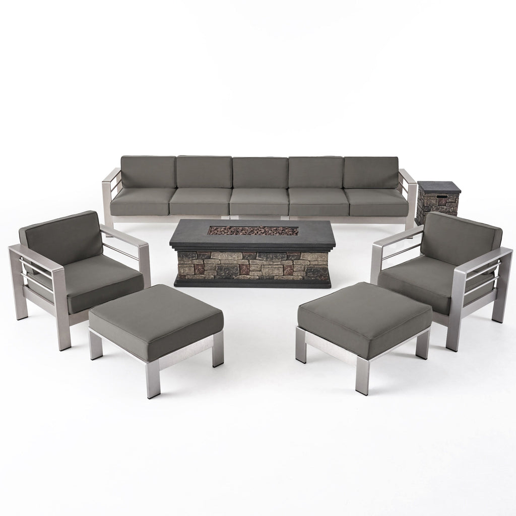 Salon de jardin extensible en aluminium Cape Coral 7 places avec foyer par Christopher Knight Home