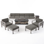 Salon de jardin extensible en aluminium Cape Coral 7 places avec foyer par Christopher Knight Home