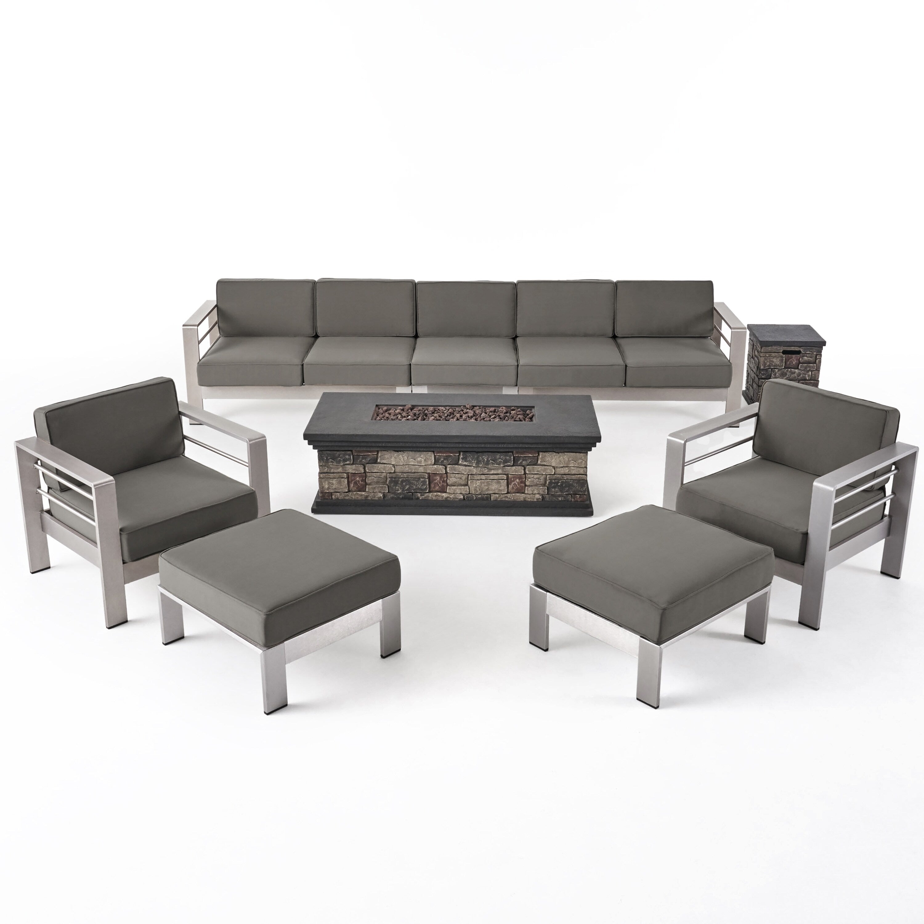 Salon de jardin extensible en aluminium Cape Coral 7 places avec foyer par Christopher Knight Home