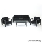 Ensemble de salon de jardin Cape Coral en aluminium et verre trempé, 4 pièces, avec coussins, par Christopher Knight Home