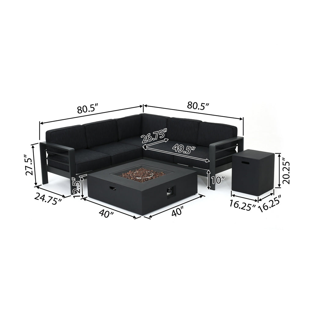 Ensemble de canapés d'extérieur sectionnels en aluminium Cape Coral avec table à feu par Christopher Knight Home