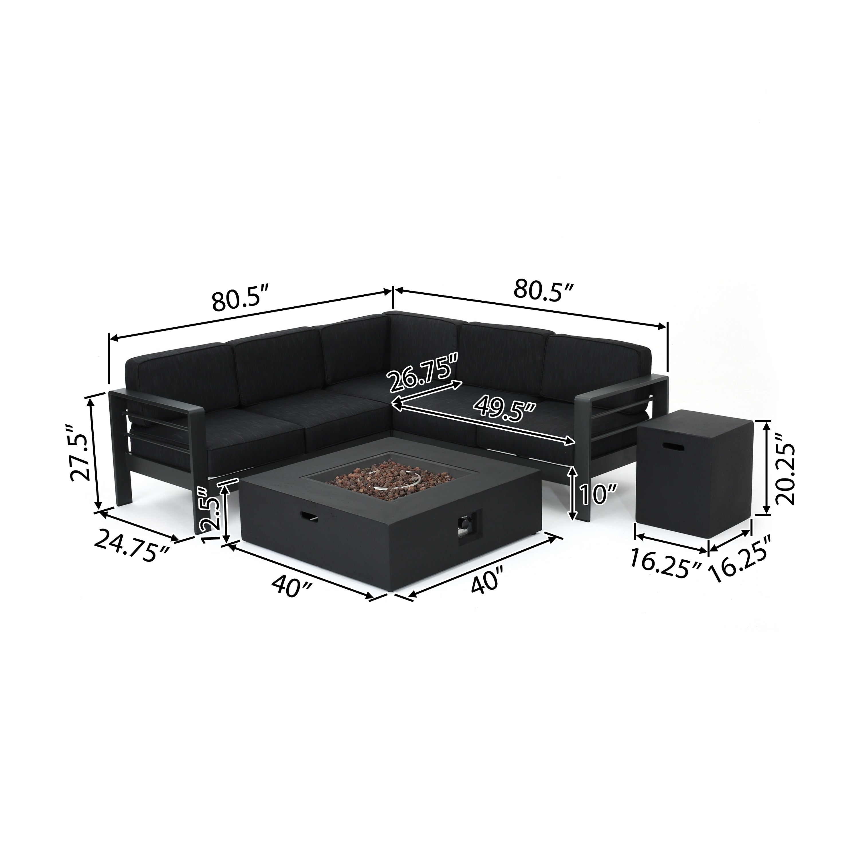 Ensemble de canapés d'extérieur sectionnels en aluminium Cape Coral avec table à feu par Christopher Knight Home