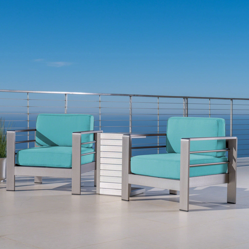 Salon de jardin Cape Coral en aluminium 3 pièces avec table en forme de C par Christopher Knight Home