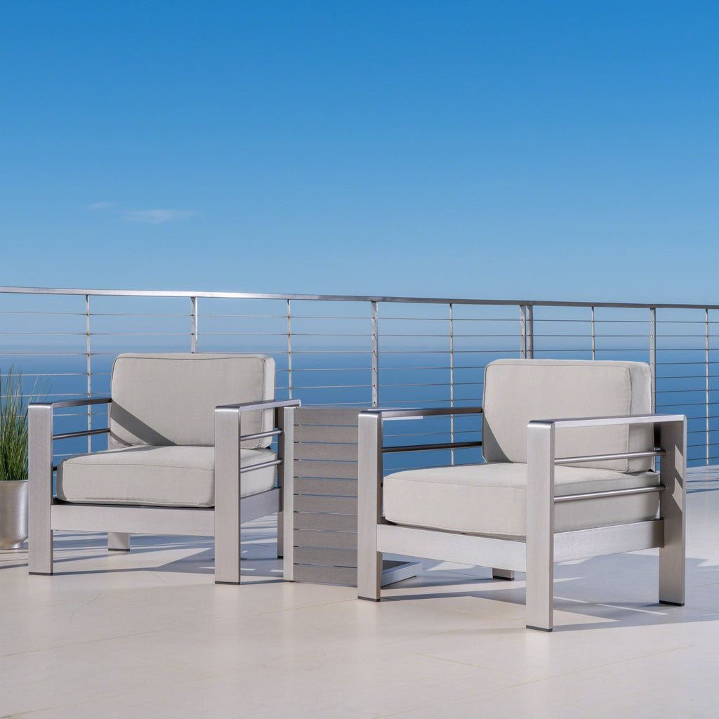 Salon de jardin Cape Coral en aluminium 3 pièces avec table en forme de C par Christopher Knight Home