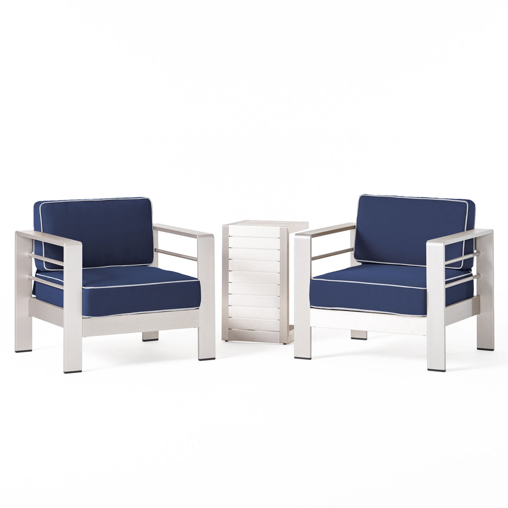 Salon de jardin Cape Coral en aluminium 3 pièces avec table en forme de C par Christopher Knight Home