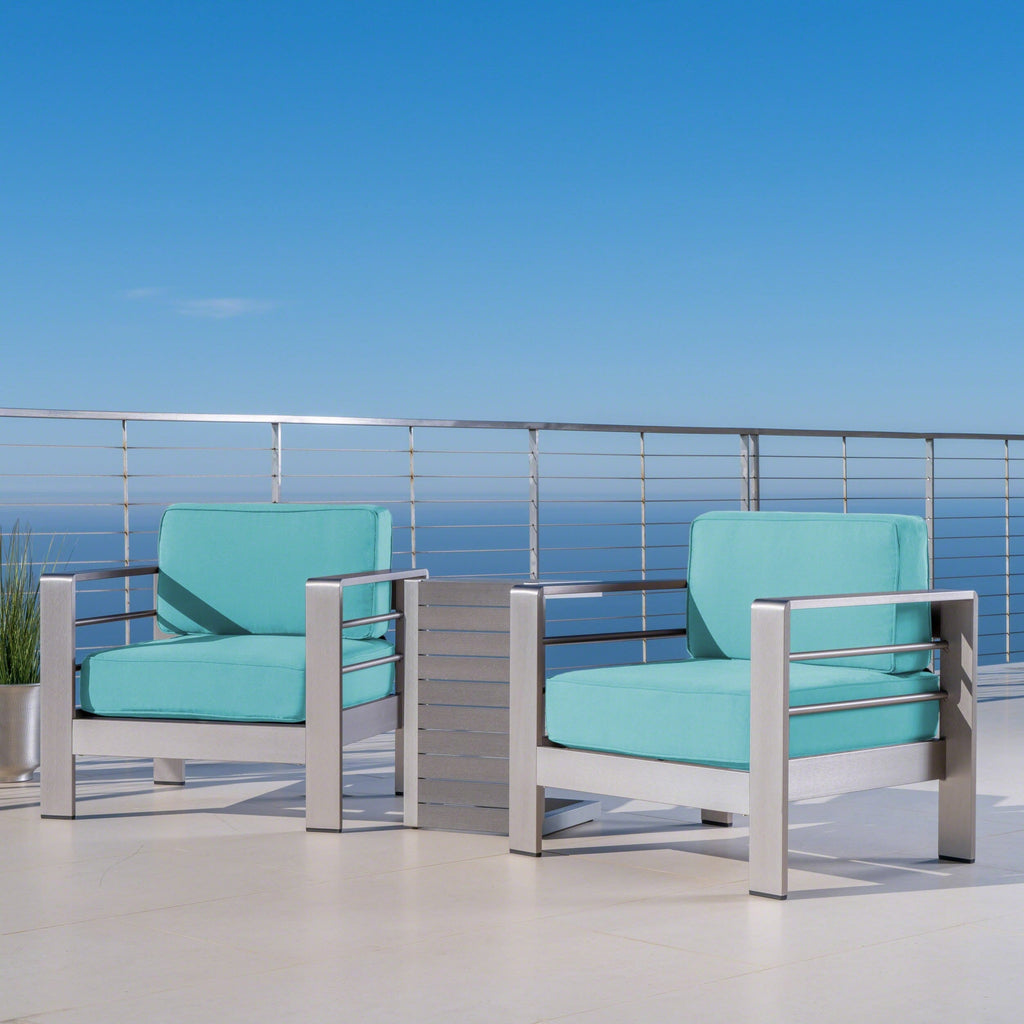 Salon de jardin Cape Coral en aluminium 3 pièces avec table en forme de C par Christopher Knight Home