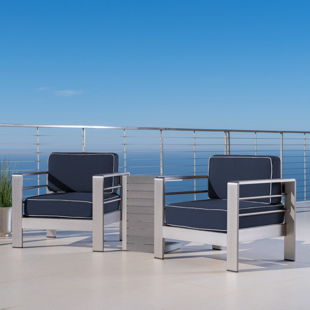 Salon de jardin Cape Coral en aluminium 3 pièces avec table en forme de C par Christopher Knight Home