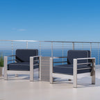 Salon de jardin Cape Coral en aluminium 3 pièces avec table en forme de C par Christopher Knight Home