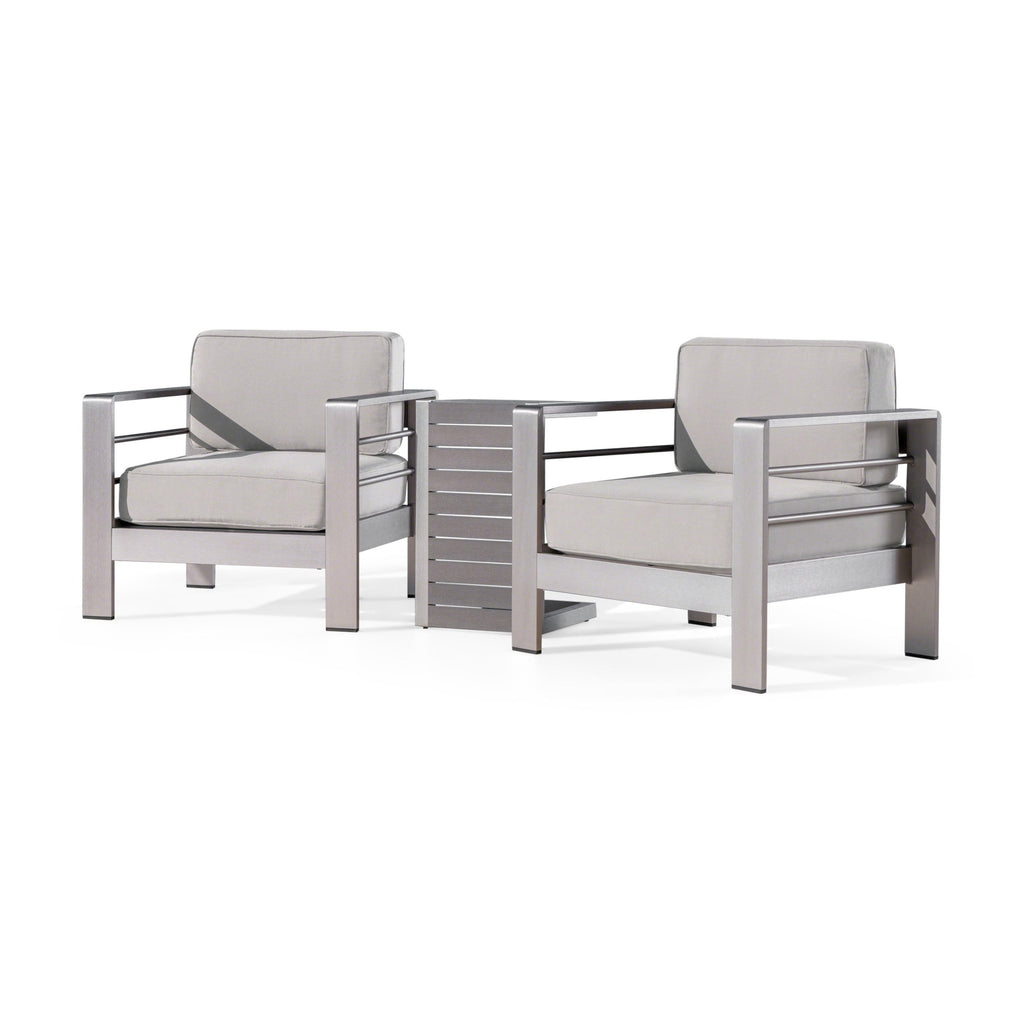 Salon de jardin Cape Coral en aluminium 3 pièces avec table en forme de C par Christopher Knight Home