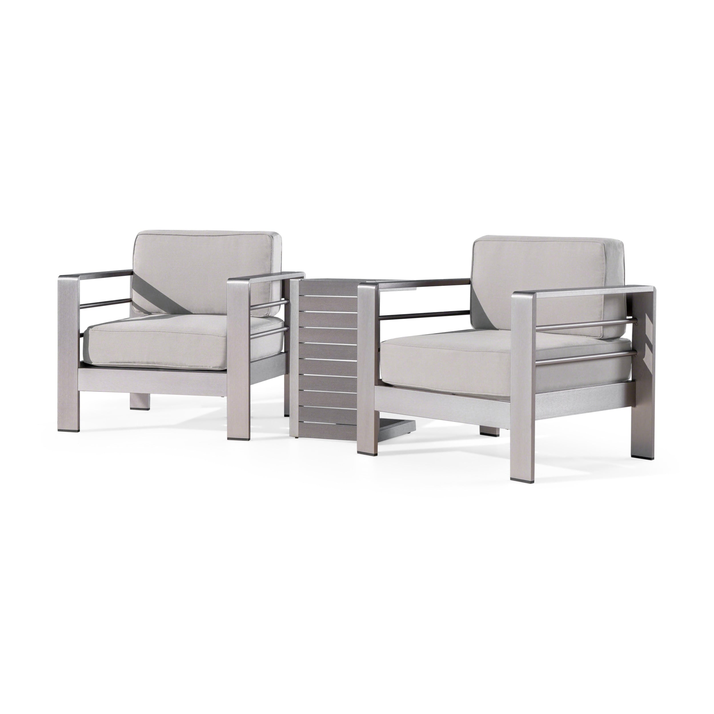 Salon de jardin Cape Coral en aluminium 3 pièces avec table en forme de C par Christopher Knight Home
