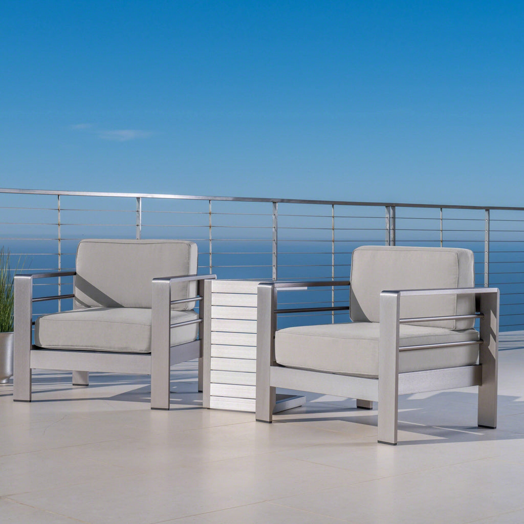 Salon de jardin Cape Coral en aluminium 3 pièces avec table en forme de C par Christopher Knight Home