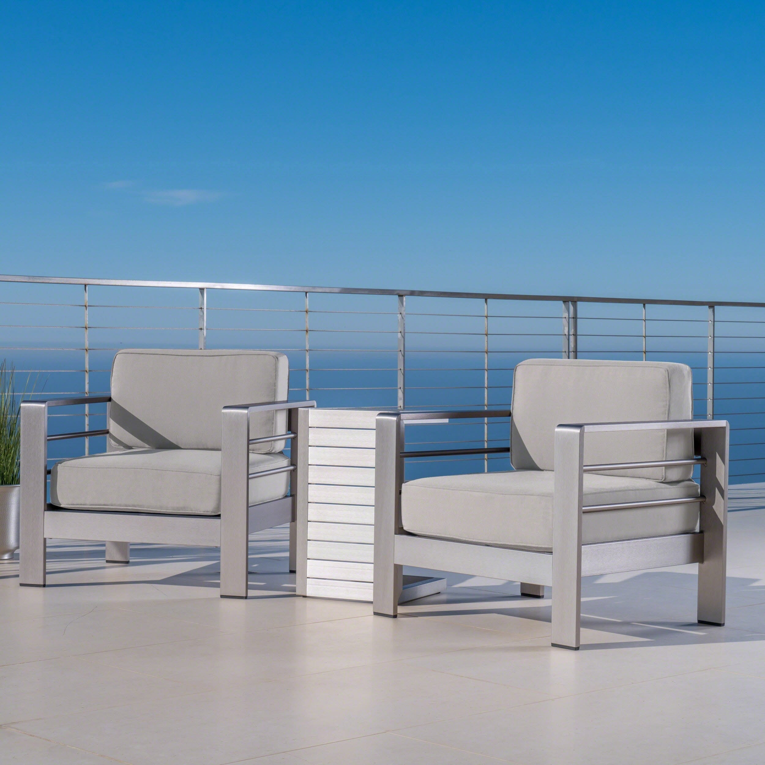 Salon de jardin Cape Coral en aluminium 3 pièces avec table en forme de C par Christopher Knight Home