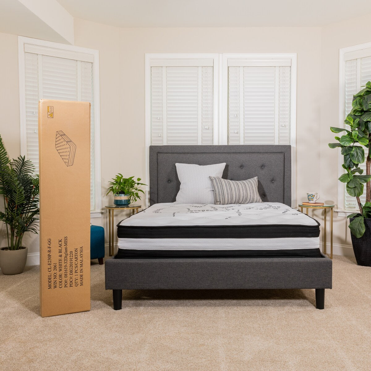 Matelas 12 mousses et ressorts ensachés, matelas en boîte - Matelas haut de gamme - Blanc