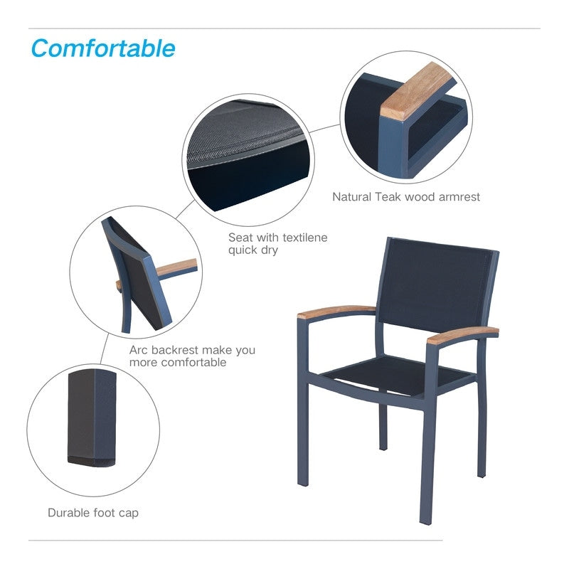 Ensemble de salle à manger d'extérieur Carlo 9 pièces en imitation bois et plastique pour 8 personnes, table extensible et chaises empilables
