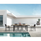 Ensemble de salle à manger d'extérieur Carlo 9 pièces en imitation bois et plastique pour 8 personnes, table extensible et chaises empilables