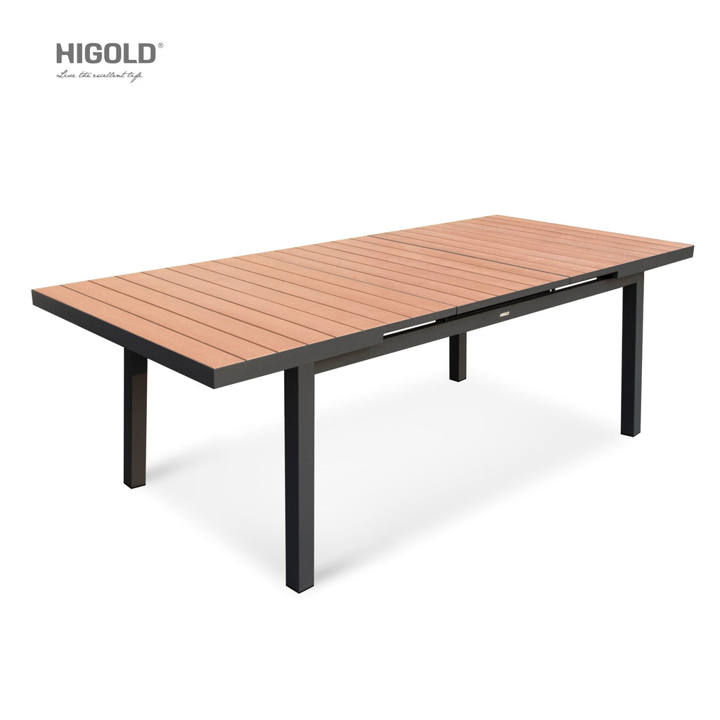 Ensemble de salle à manger d'extérieur Carlo 9 pièces en imitation bois et plastique pour 8 personnes, table extensible et chaises empilables