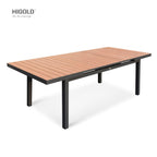 Ensemble de salle à manger d'extérieur Carlo 9 pièces en imitation bois et plastique pour 8 personnes, table extensible et chaises empilables