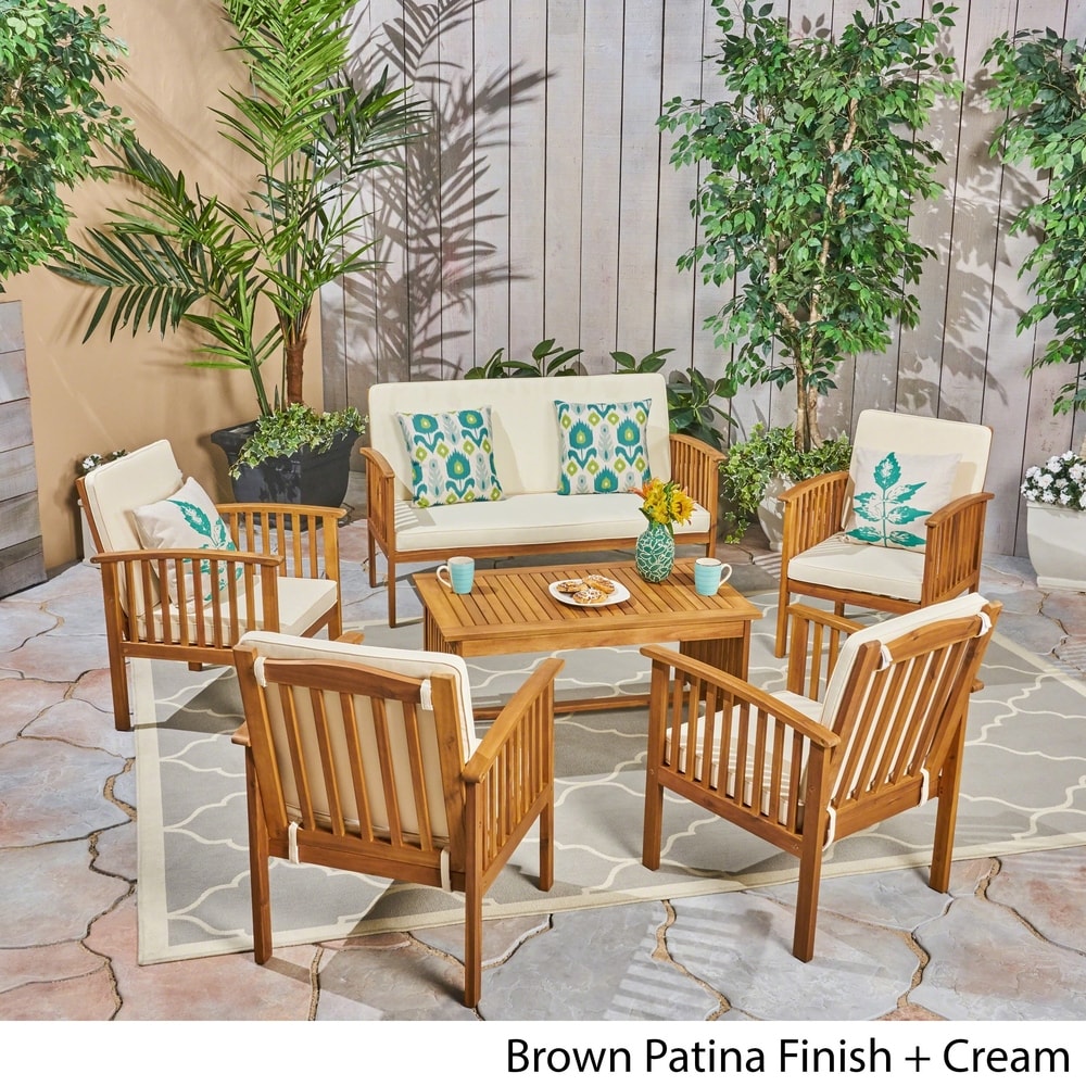 Salon de jardin Carolina 6 places en bois d'acacia par Christopher Knight Home