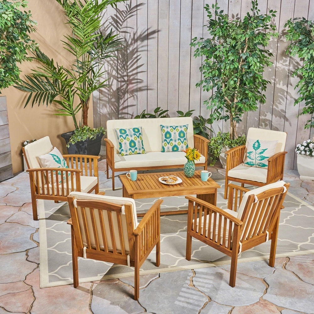 Salon de jardin Carolina 6 places en bois d'acacia par Christopher Knight Home