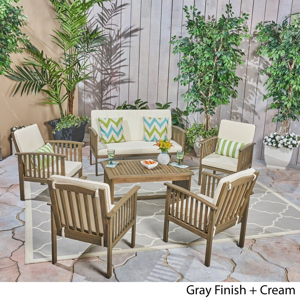 Salon de jardin Carolina 6 places en bois d'acacia par Christopher Knight Home