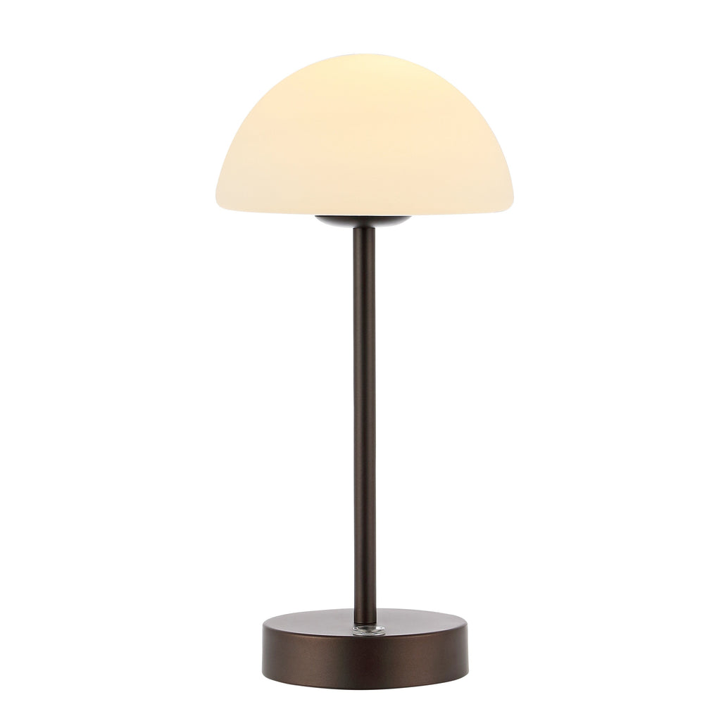 Lampe de table LED intégrée rechargeable sans fil Carson 12,5 cm, style minimaliste moderne, en fer, nickel/blanc, par JONATHAN Y