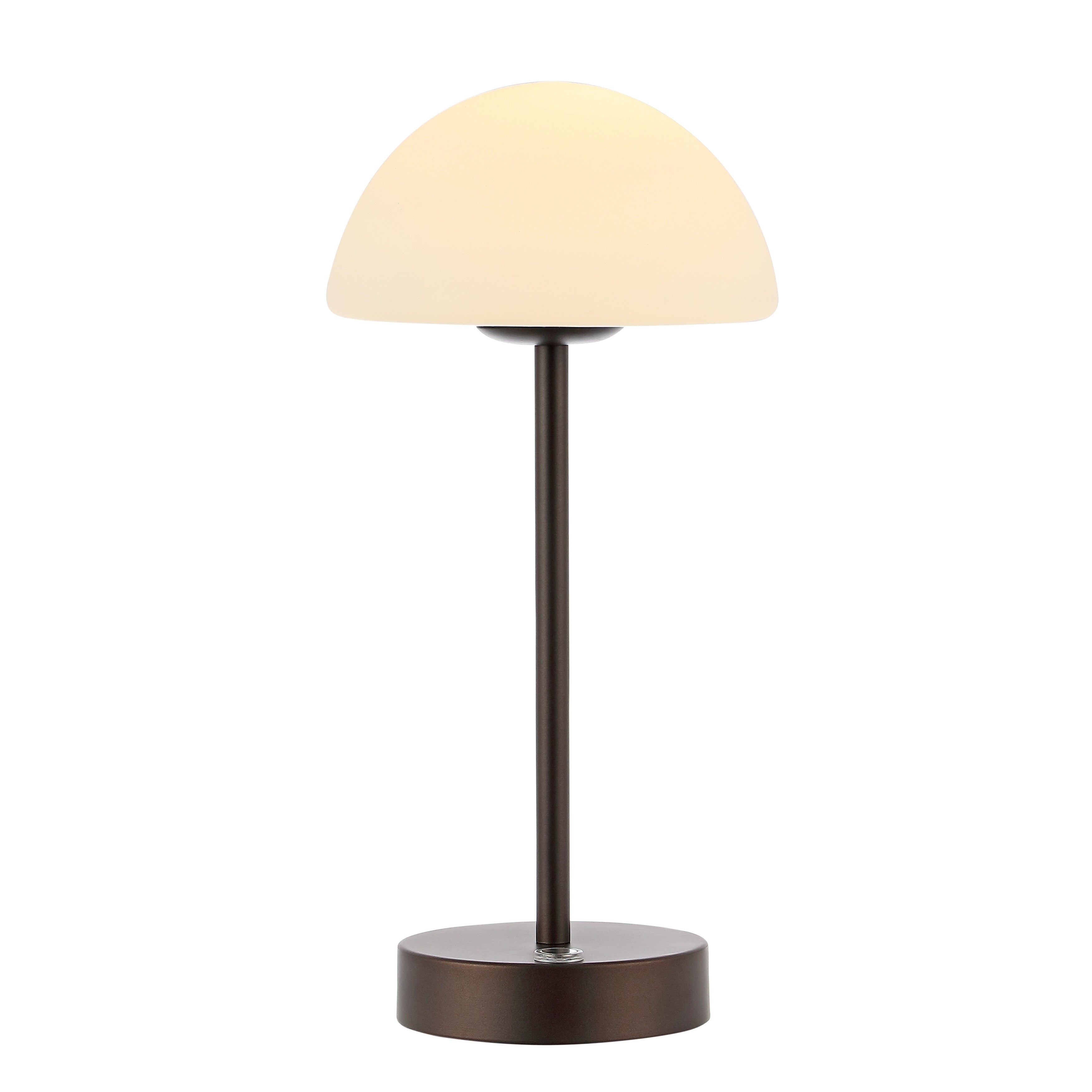 Lampe de table LED intégrée rechargeable sans fil Carson 12,5 cm, style minimaliste moderne, en fer, nickel/blanc, par JONATHAN Y