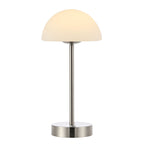 Lampe de table LED intégrée rechargeable sans fil Carson 12,5 cm, style minimaliste moderne, en fer, nickel/blanc, par JONATHAN Y