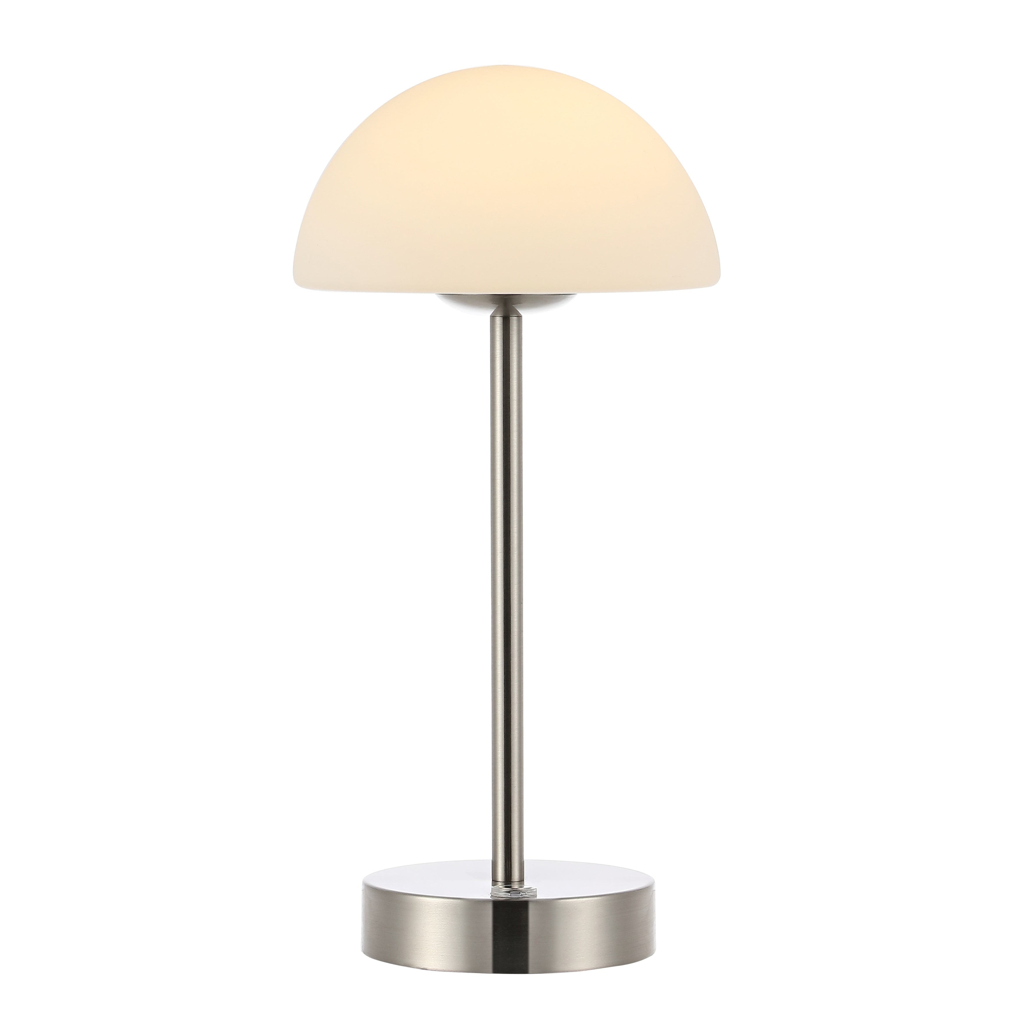 Lampe de table LED intégrée rechargeable sans fil Carson 12,5 cm, style minimaliste moderne, en fer, nickel/blanc, par JONATHAN Y