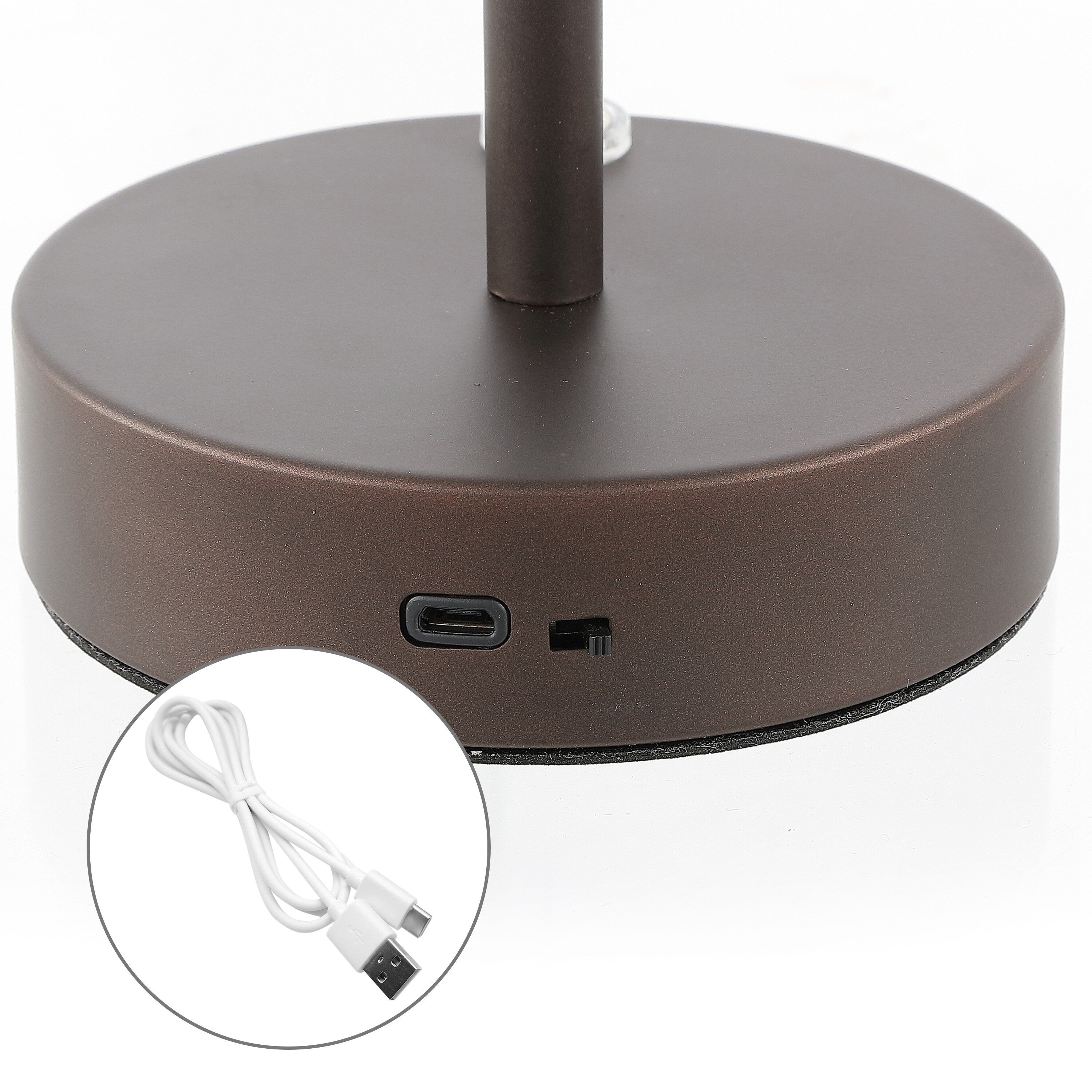 Lampe de table LED intégrée rechargeable sans fil Carson 12,5 cm, style minimaliste moderne, en fer, nickel/blanc, par JONATHAN Y