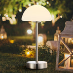 Lampe de table LED intégrée rechargeable sans fil Carson 12,5 cm, style minimaliste moderne, en fer, nickel/blanc, par JONATHAN Y