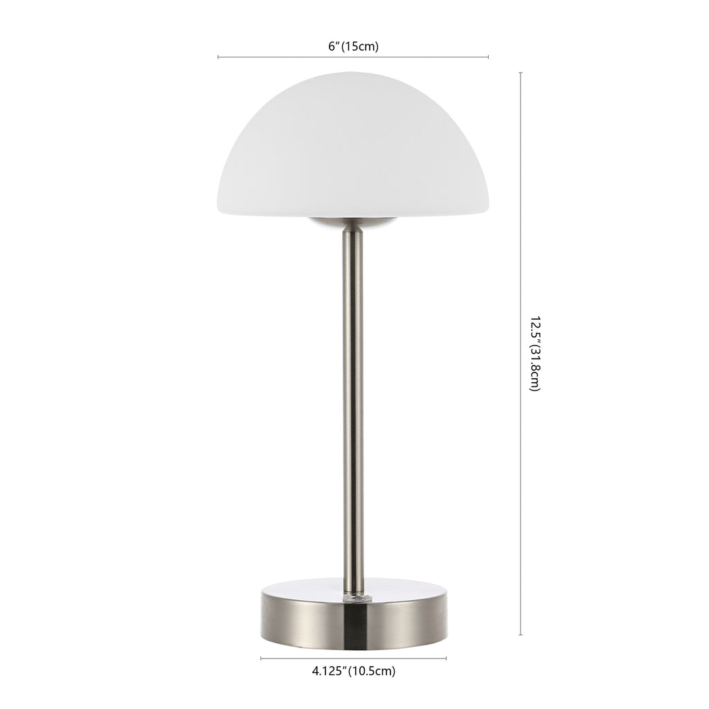 Lampe de table LED intégrée rechargeable sans fil Carson 12,5 cm, style minimaliste moderne, en fer, nickel/blanc, par JONATHAN Y