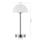 Lampe de table LED intégrée rechargeable sans fil Carson 12,5 cm, style minimaliste moderne, en fer, nickel/blanc, par JONATHAN Y