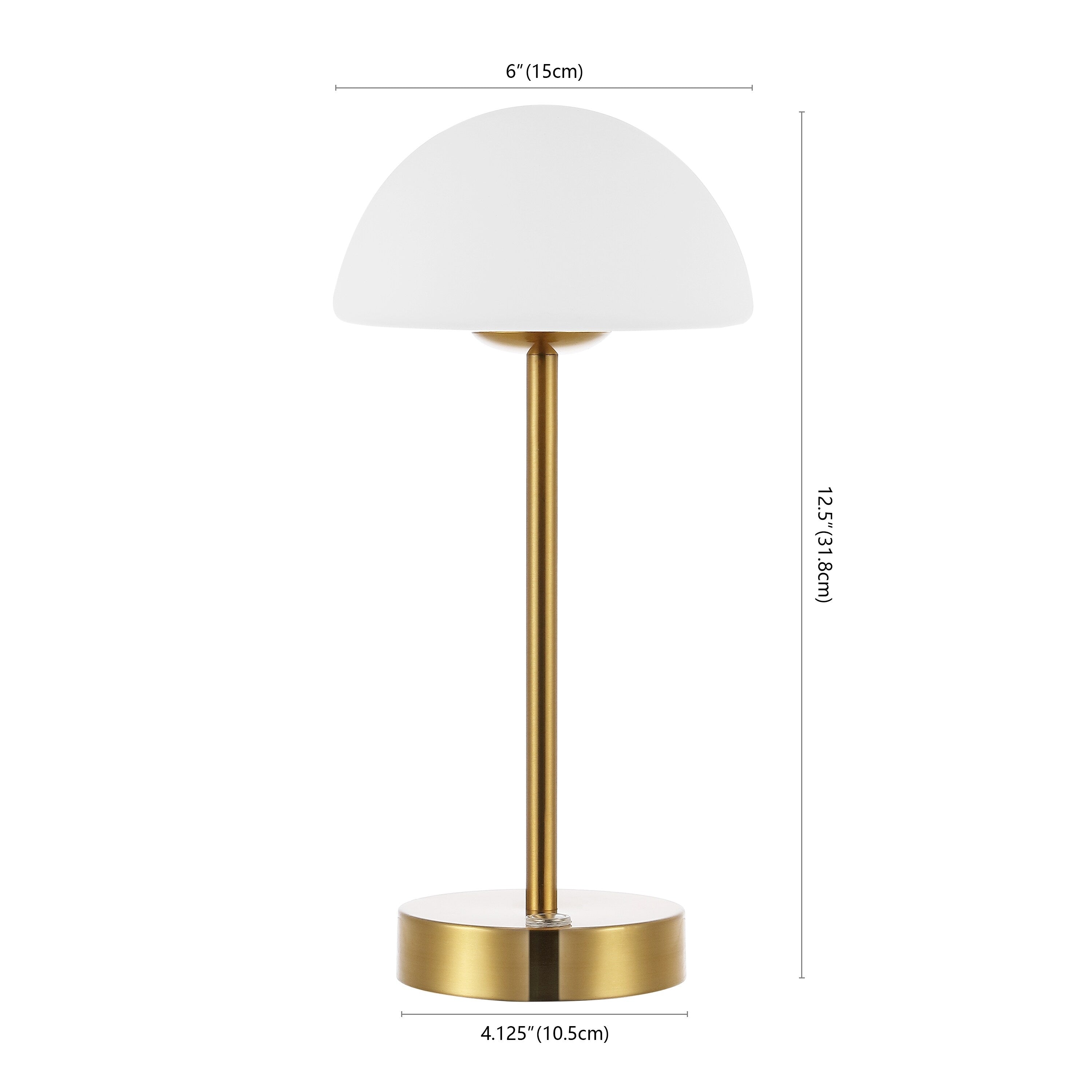 Lampe de table LED intégrée rechargeable sans fil Carson 12,5 cm, style minimaliste moderne, en fer, nickel/blanc, par JONATHAN Y