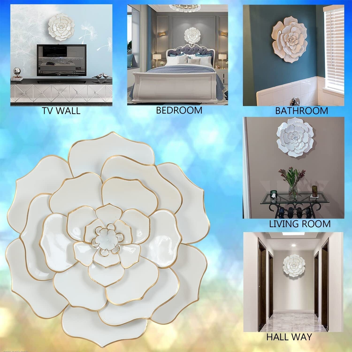 Décoration murale en métal blanc avec fleurs de Carson Carrington Mjugg