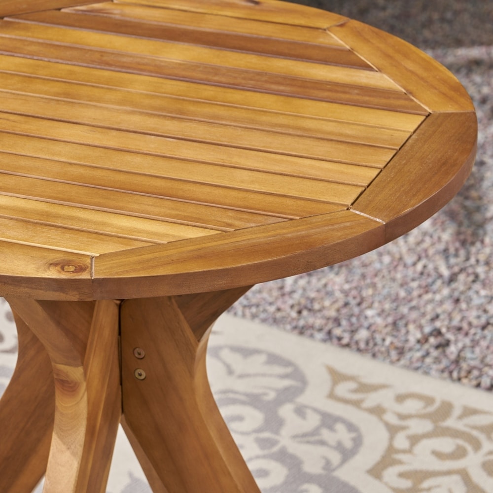 Ensemble bistrot d'extérieur Casa 2 places rond en bois d'acacia avec pieds en X par Christopher Knight Home - N/A