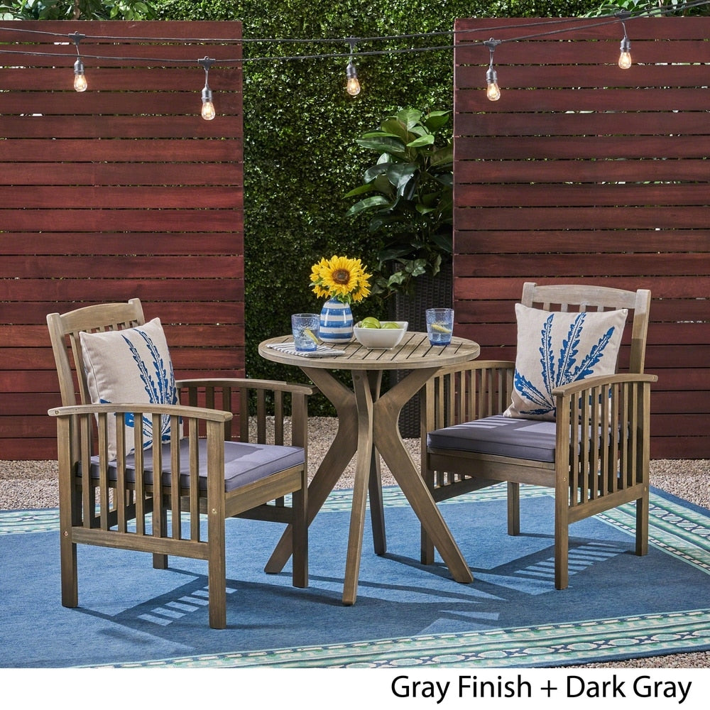 Ensemble bistrot d'extérieur Casa 2 places rond en bois d'acacia avec pieds en X par Christopher Knight Home - N/A