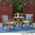 Ensemble bistrot d'extérieur Casa 2 places rond en bois d'acacia avec pieds en X par Christopher Knight Home