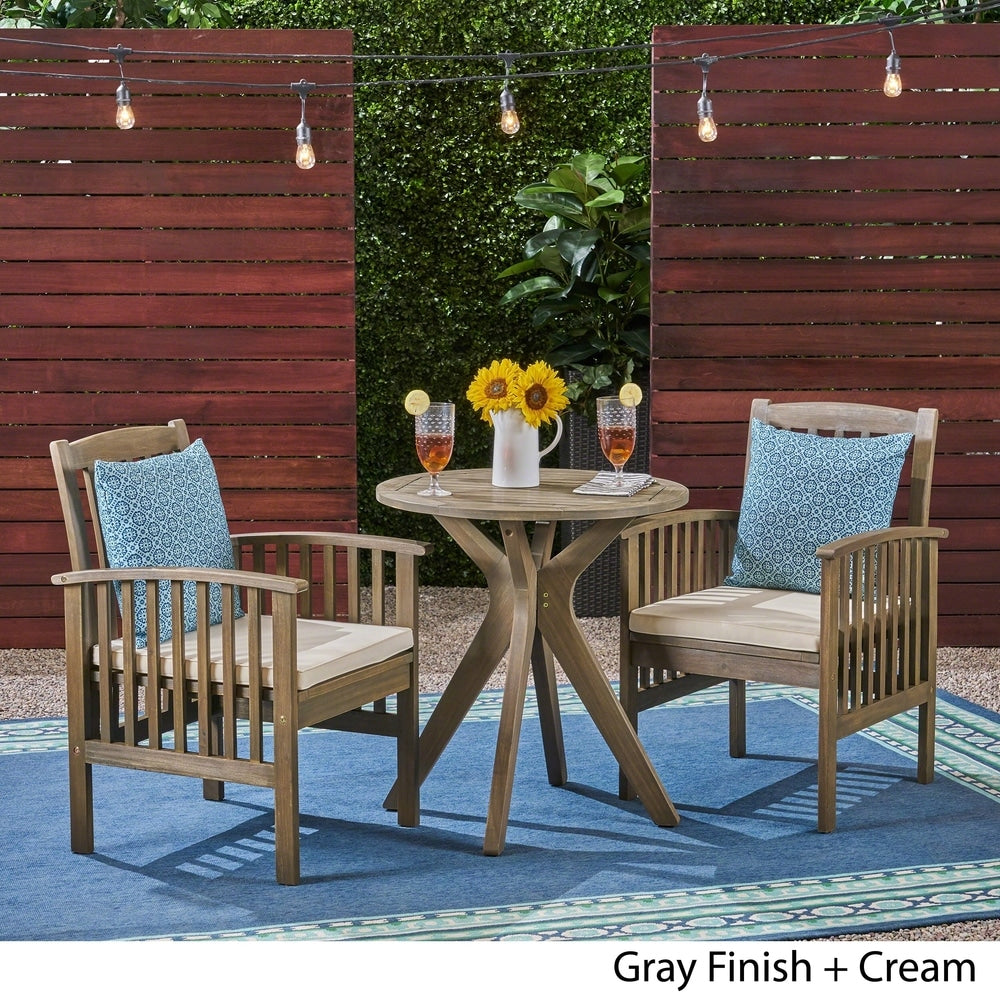 Ensemble bistrot d'extérieur Casa 2 places rond en bois d'acacia avec pieds en X par Christopher Knight Home