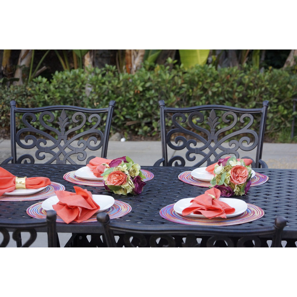 Ensemble de salle à manger d'extérieur Casablanca en fonte d'aluminium noir, 9 pièces, avec coussins