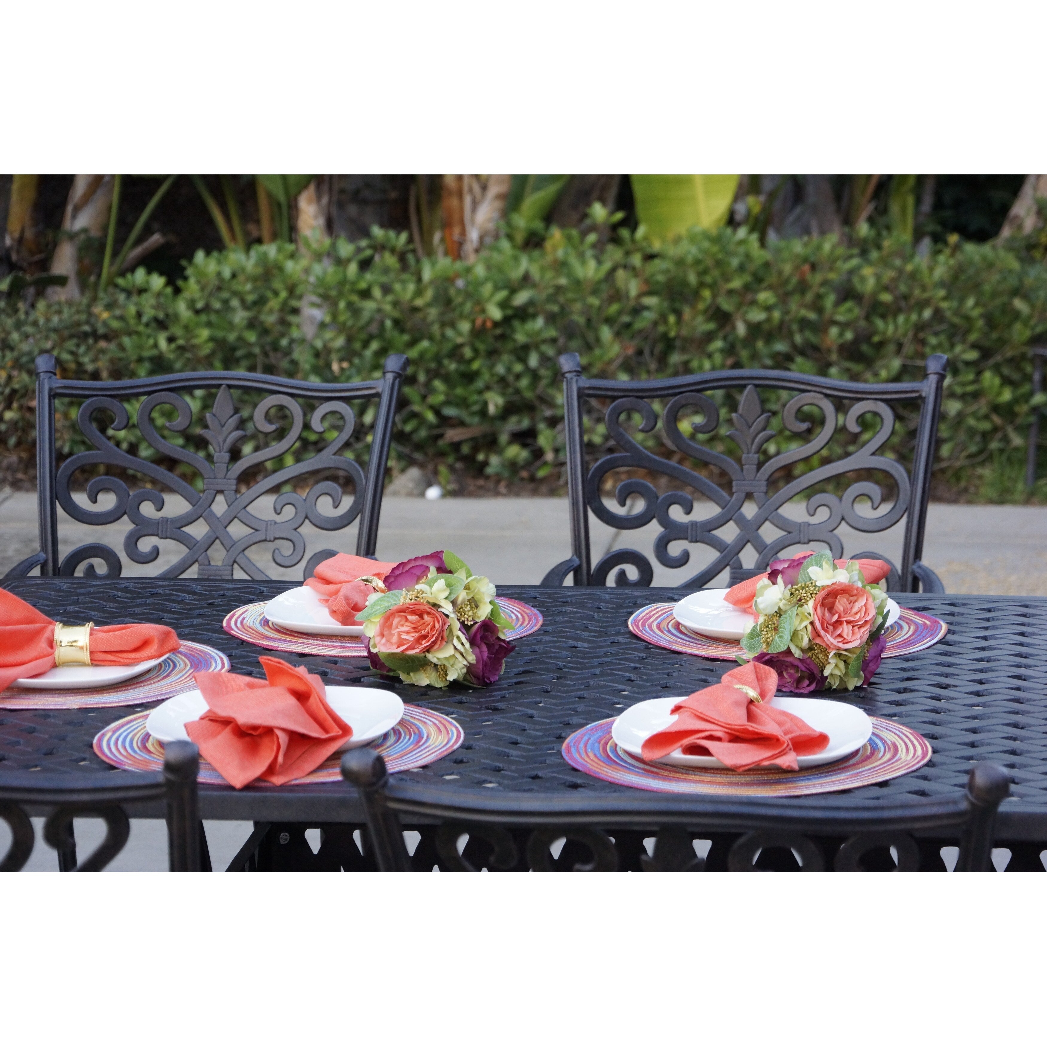 Ensemble de salle à manger d'extérieur Casablanca en fonte d'aluminium noir, 9 pièces, avec coussins