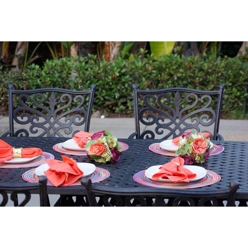 Ensemble de salle à manger d'extérieur Casablanca en fonte d'aluminium noir, 9 pièces, avec coussins