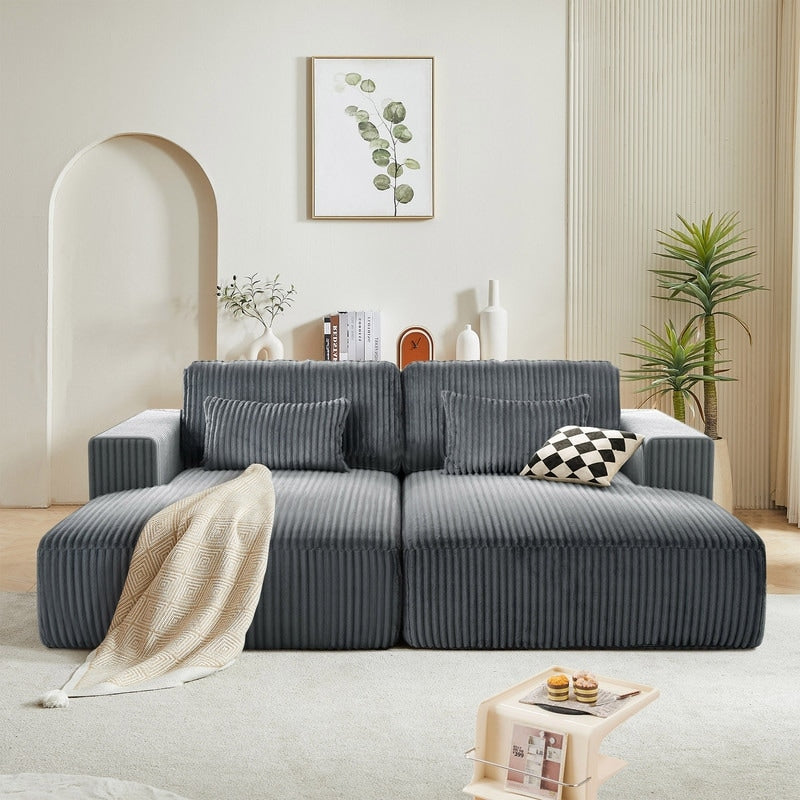 Canapé-lit Cascade 2 pièces en velours côtelé avec méridienne double et 2 oreillers