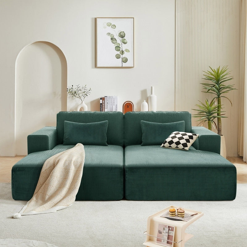 Canapé-lit Cascade 2 pièces en velours côtelé avec méridienne double et 2 oreillers