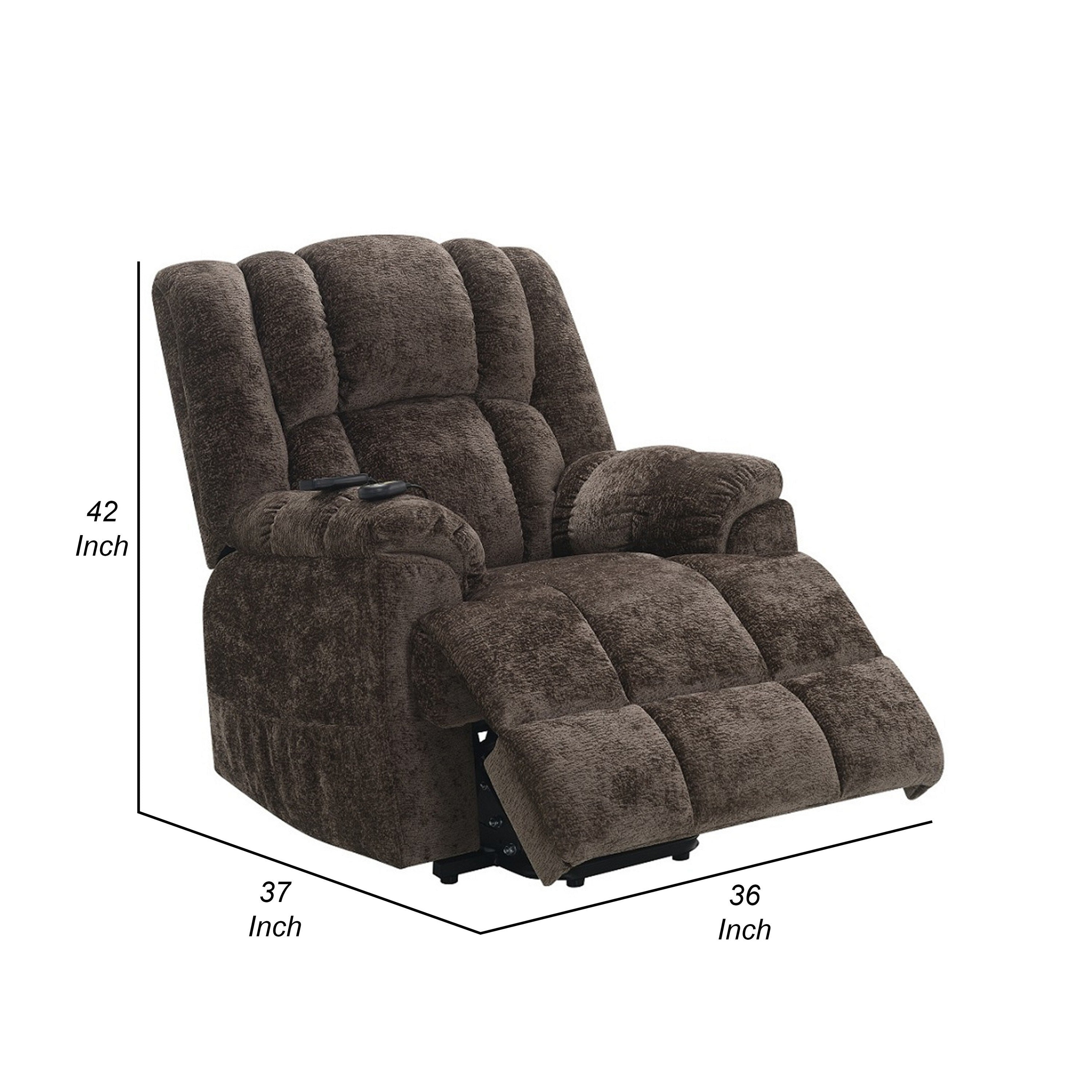 Fauteuil inclinable électrique Cassy avec relevage, chauffage et massage, velours marron