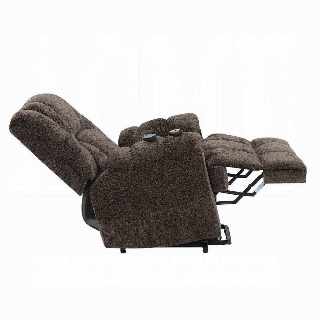 Fauteuil inclinable électrique Cassy avec relevage, chauffage et massage, velours marron