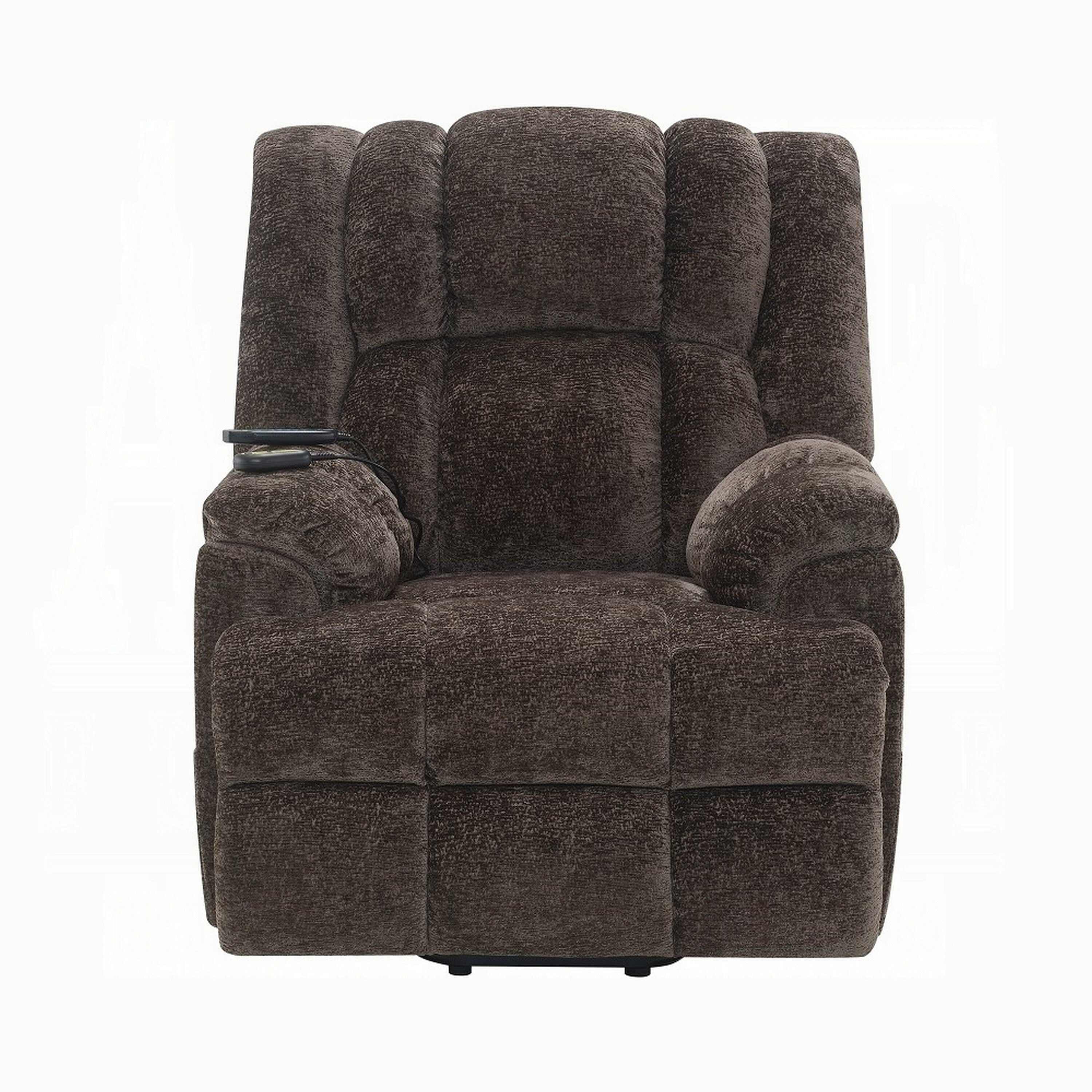 Fauteuil inclinable électrique Cassy avec relevage, chauffage et massage, velours marron