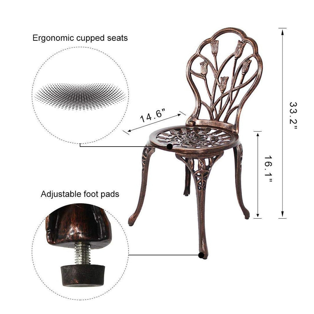 Ensemble de patio extérieur tulipe 3 pièces en aluminium avec table